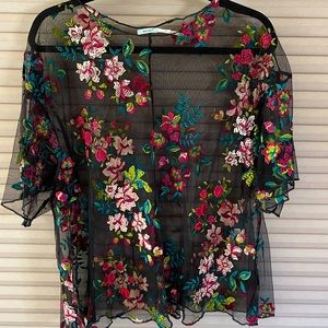 Kimchi Blue embroidered floral mesh overlay top